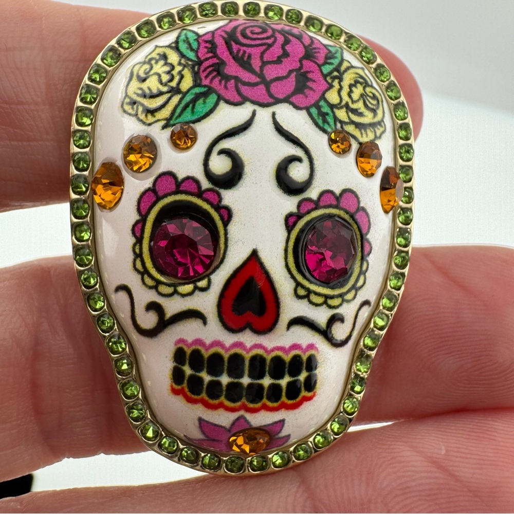 Betsey Johnson Dia De Los Muertos Skull Crystal Stretch Ring